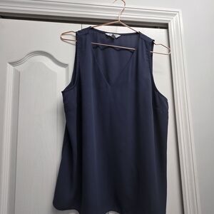 Nine West Sleeveless V-Neck Blouse - Navy